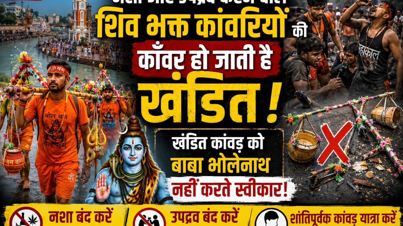 नशा करने व उपद्रव करने वाले शिव भक्त कांवरियों की काँवर हो जाती है खंडित, खंडित काँवर को बाबा भोलेनाथ नहीं करते हैं स्वीकार ।
